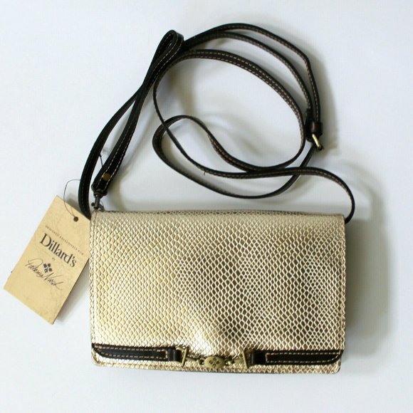 Patricia Nash Gold Metallic Python Apricale Crossbody Wristlet Clutch Bag Purse - Picture 2 of 12